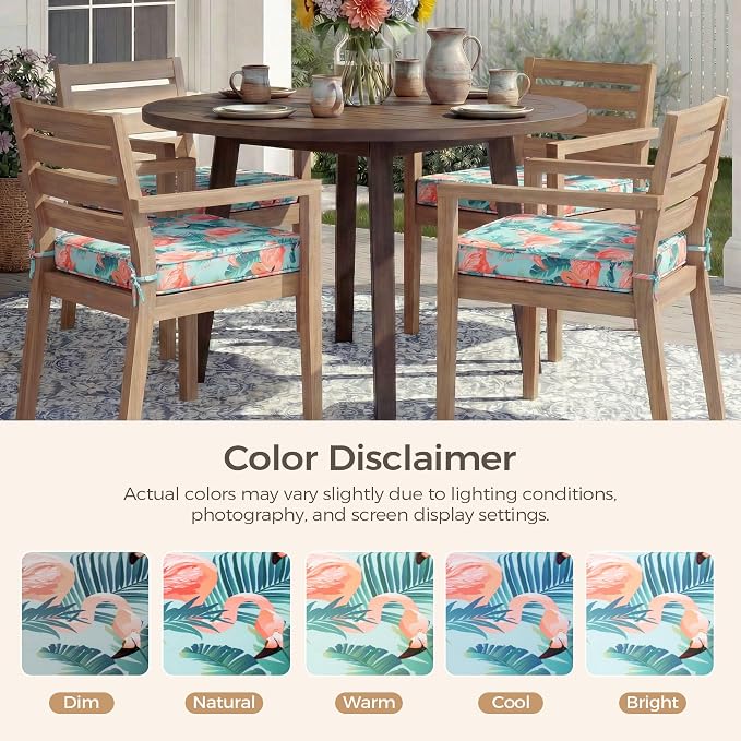 UNIKOME Outdoor Chair Cushions Set of 4, Water Resistant Patio Seat Cushions with Ties for Outdoor Furniture, High-Density Foam, UV & Fade Resistant, Piped Edge – 24" x 24" x 4", Flamingos
