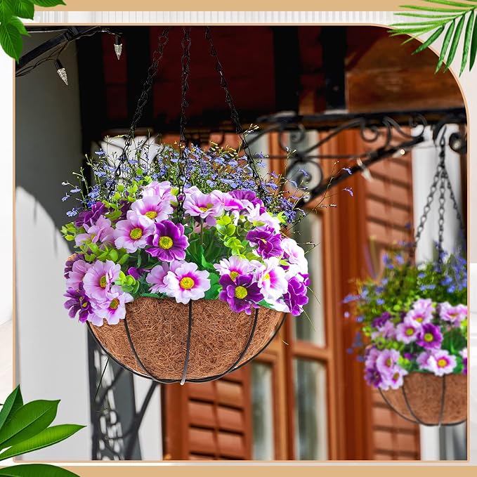 Dandat 16 Pack 10 Inch Metal Hanging Planter Basket with Coconut Coir Liner Metal Wire Plant Holder Chain Watering Outdoor Hanging Pots Flower Pot Hanger for Porch Indoor Outdoor Garden Decorations