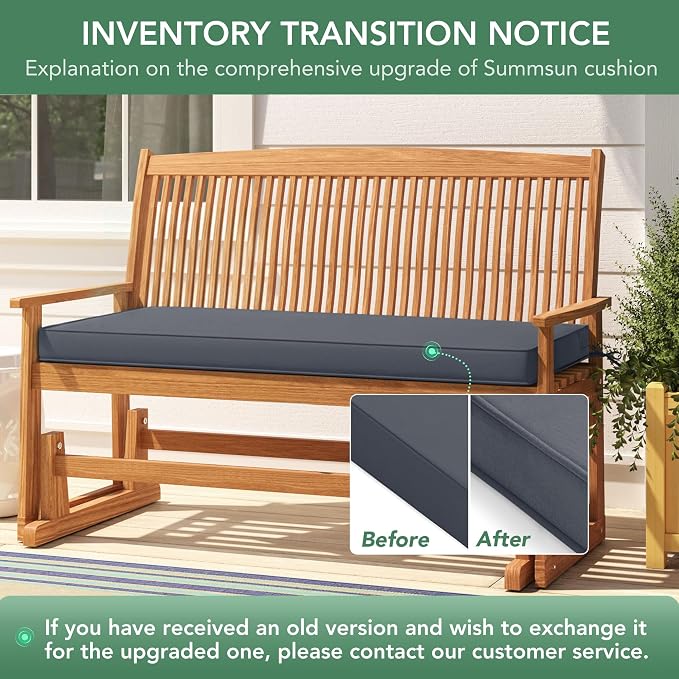 Summsun Outdoor Bench Cushion: Waterproof and Fade Resistant Patio Furniture Cushions - Non-Slip Bench Pad Cushion with Removable Cover for Garden Swing Porch Sofa Settee, 42 x 18 Inch, Dark Grey