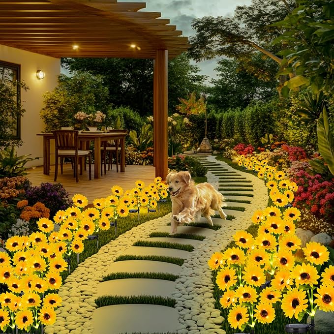6-Pack Solar Sunflower Garden Decor, 36 LED Flower Stake Lights - Waterproof Long-Lasting Outdoor Solar Patio Decor for Lawn, Yard & Pathway