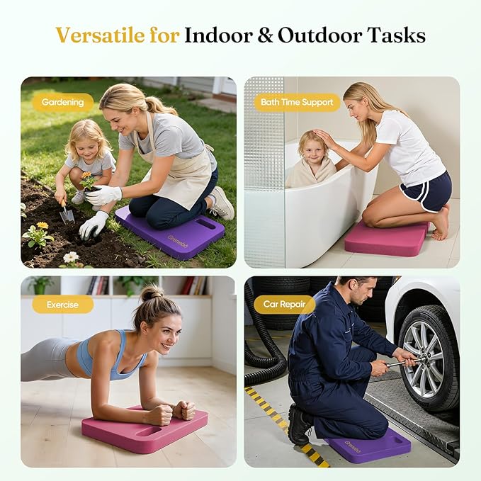 Grenebo 2-Pack 1.6" Extra Thick NBR Foam Garden Kneeling Pads, Ultra Soft Cushion Kneeling Pads for Gardening, Gardening Kneeling Pad for Baby Bathing, Work, Exercise, 17.3×11×1.6 in, Pink Purple