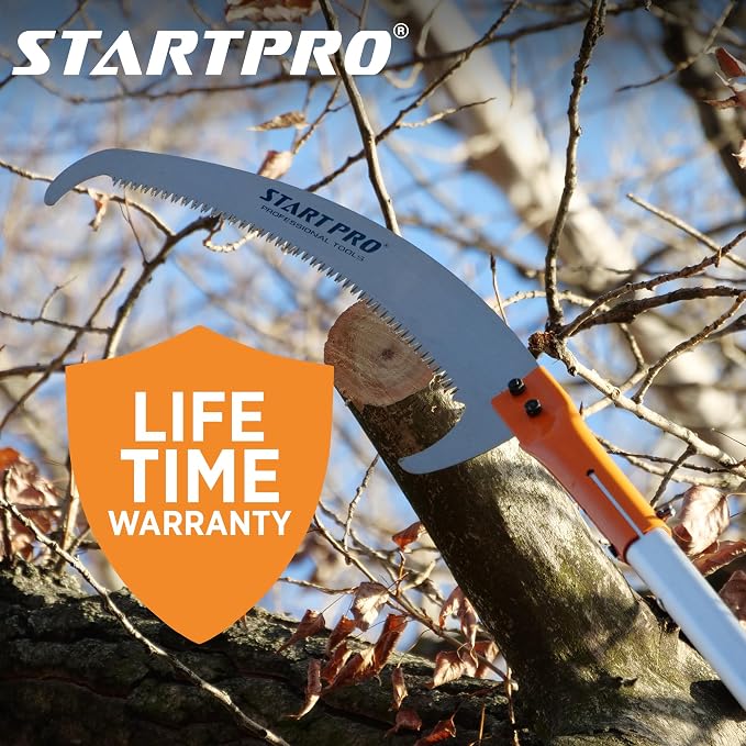 StartPro 23ft Reach Tree Pruning Saw, Telescopic Manual Lightweight Extendable 18ft Pole Saw with Sharp Carbon-Enriched Blade for Efficient Tree Maintenance and High-Reach Branch Cutting.