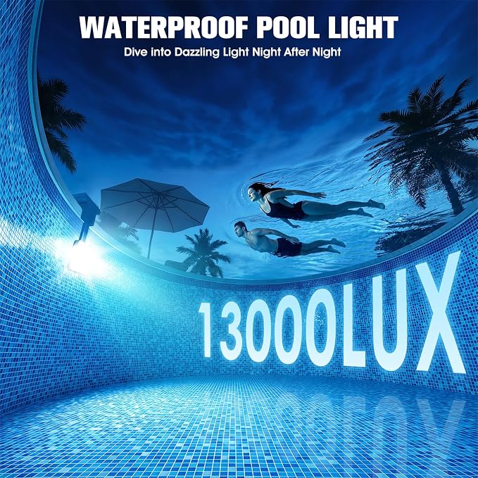 Solar Pool Lights for Inground Pools,Upgraded Solar Lights with LCD Pool Thermometer, Underwater Submersible Led Light for Pool Accessories, Swimming Pool Lighting with 10 Light Modes, 2PC