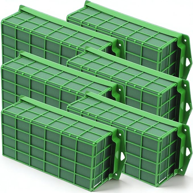 6 Pack Floral Foam Cage - Green Rectangle Flower Holder with Wet/Dry Floral Foam for Fresh & Artificial Flower Arrangements, Wedding, Home Decor, 11.6” x 4.6” x 3.15”