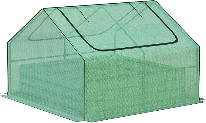 BPS Raised Garden Bed Set, 4x4x1 FT Metal Bottomless Flower Bed with PE Cover for Outdoor Planting, Green