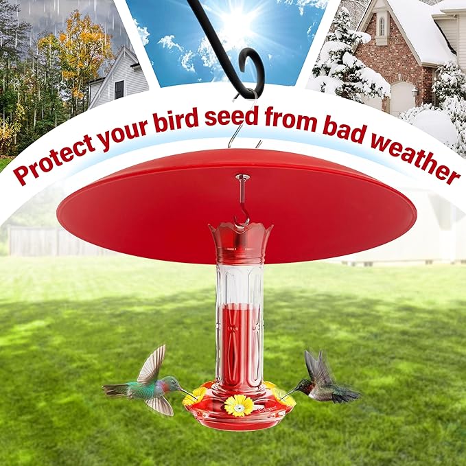 10" Small Bird Feeder Dome, Hummingbird Feeder Rain Guard, Bird Feeder Cover for Small Feeders, Protective Cover Work with Ant Guards(Red,2 Pack
