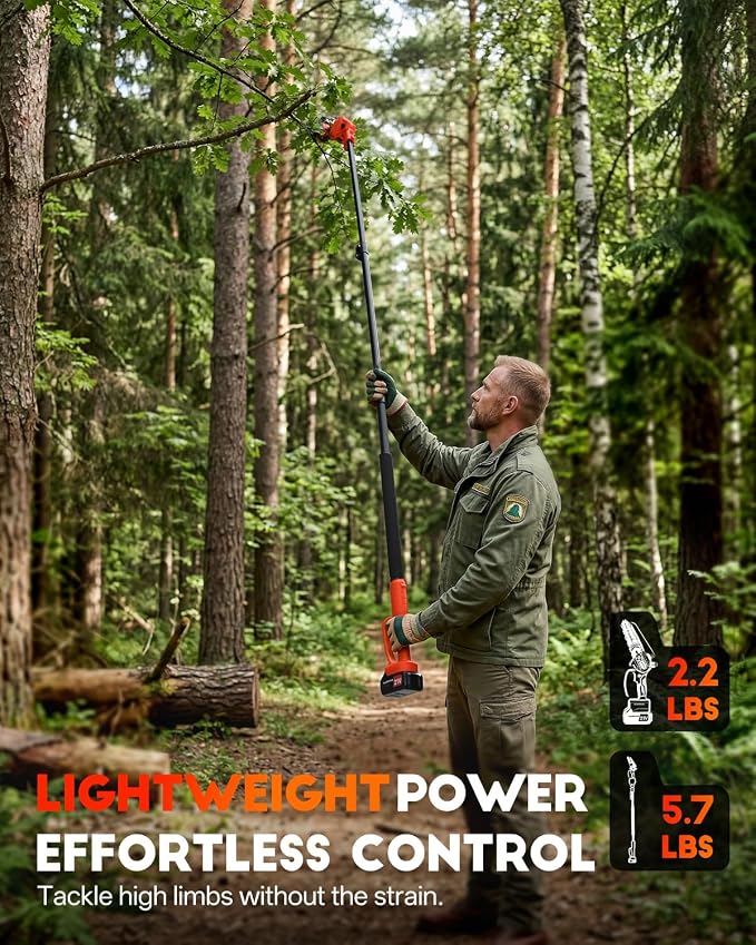 Electric Pole Saws for Tree Trimming, 2-in-1 Mini Chainsaw & Pole Saw, 6-in Electric Chainsaw Cordless with Extendsion Pole, 2x4000mAh Li Batteries & Charger, 16FT Max Reach