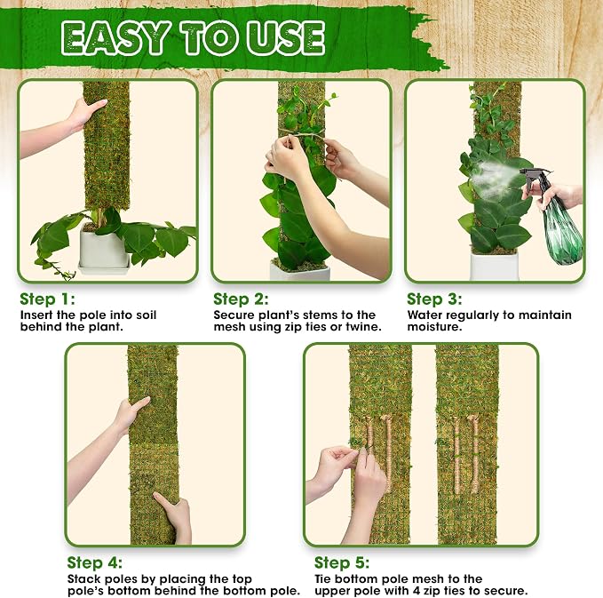 Flat Mesh Moss Pole for Climbing Plants Monstera, Moss Pole for Plants with Real Moss, Moss Plant Pole for Potted Plants, Handmade Moss Stick for Indoor Plants Grow Upward, 1 Pack 22โ