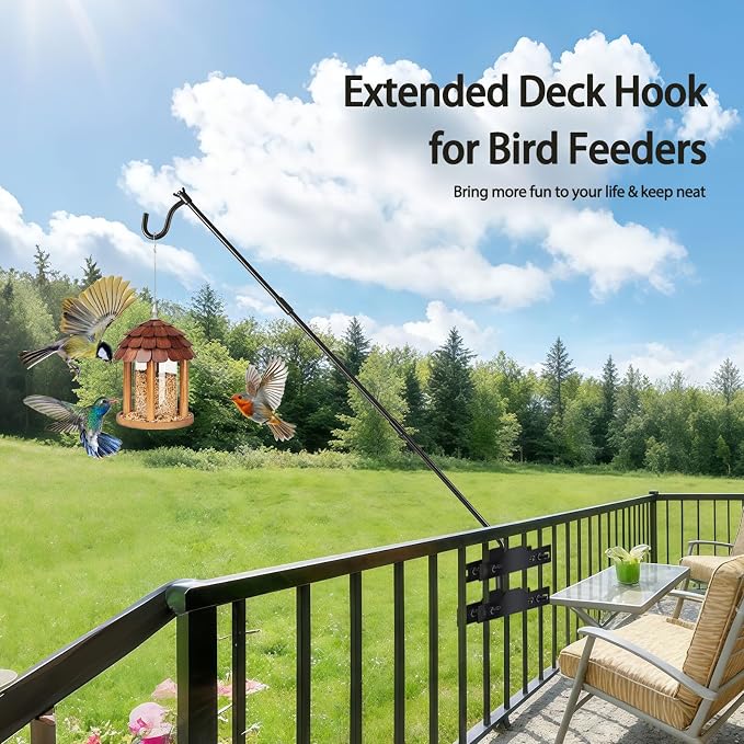 ULIOK Deck Hook, Heavy Duty Hummingbird Feeder Hanger, 31 Inch Extended Adjustable, Solid Steel Hanging Hook for Hanging Bird Feeder, Suet Baskets, Planters, Wind Chimes, 360 Degree Rotary, 2 Pack