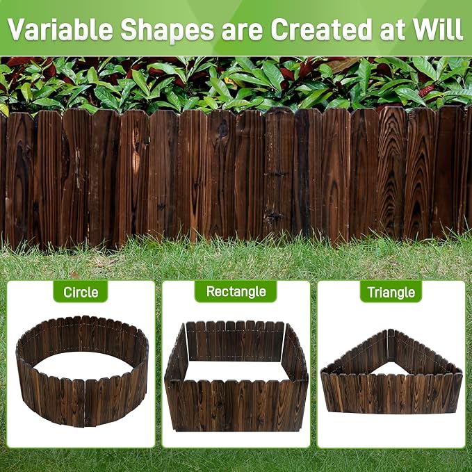 Mulctun Wood Garden Edging - 11.8" H X 47" L Sturdy Wooden Landscape Edging, Natural Flower Bed Edging Borders, Decorative Wooden Garden Fence for Yard Flower Bed Lawns Pathway Tree (4 Packs)