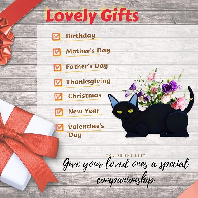 Black Cat Planter Plant Pots,Cute Cat Flower Planter,Gifts for Pet Lovers,Unique Animal Plant Pots,Office,Indoor Outdoor Garden Decor(12.5 * 5.6 * 7.8in)