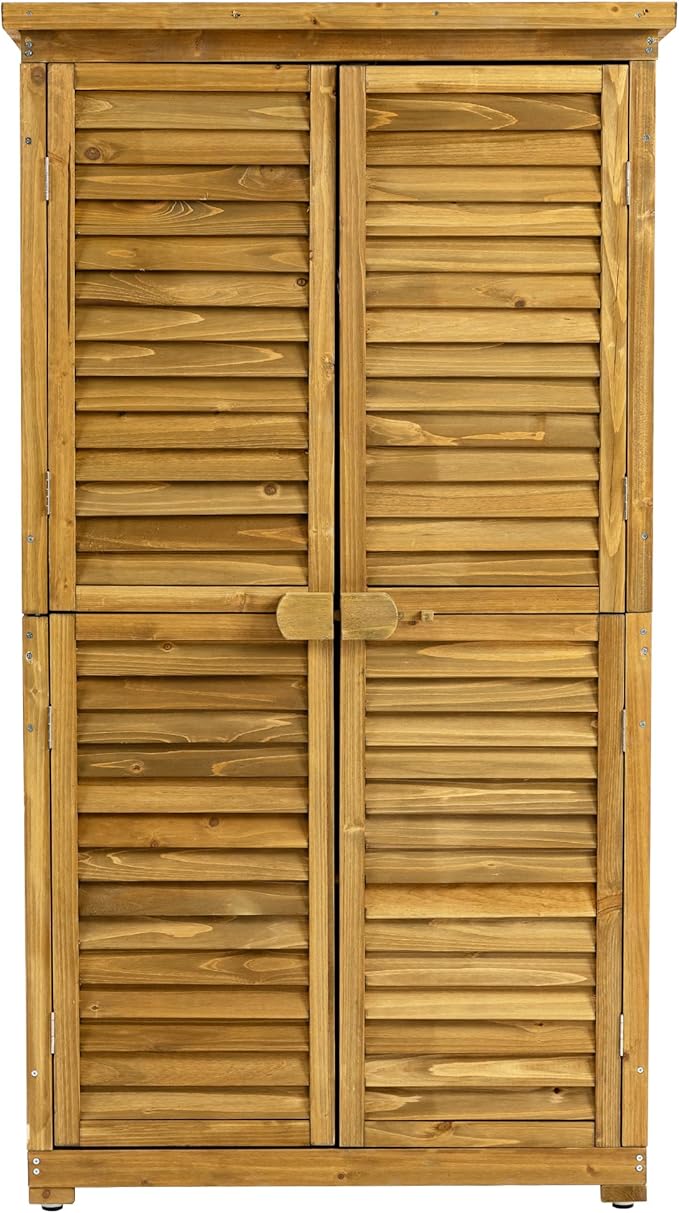 YOPTO Outdoor Wood Storage Cabinet,Garden Shed Tool with Lockable Door and Waterproof Roof,Backyard Building w/ 2 Removable Shelves & Adjustable Feet,for Lawn Patio,34.25" L x 18.5" W x 63" H,Natural