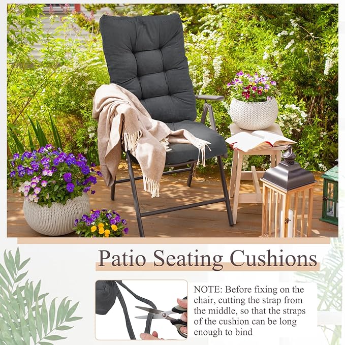 Juexica 4 Sets Outdoor Patio Chair Cushions Seat High Back Tufted Pillow Replacement Rocking Chair Cushions Pads for Patio Summer Seasonal Indoor Home Office (20 x 20 Inch,Dark Gray)