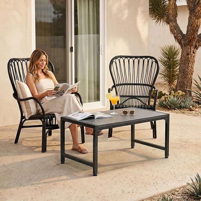 ODK Outdoor Coffee Table, Rectangle Weather-Resistant Patio Coffee Table for Garden, Balcony, Hot Tub, Poolside, Heavy-Duty Metal Frame, Grey