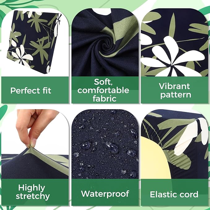 Yalikop 8 Pcs Outdoor Patio Cushion Covers 25 Inch Printed Bohemian Leaf Stretch Patio Couch Cushions Replacement Outdoor Furniture Cushion Cover Sofa Chair Seat Cover Washable Furniture Protector