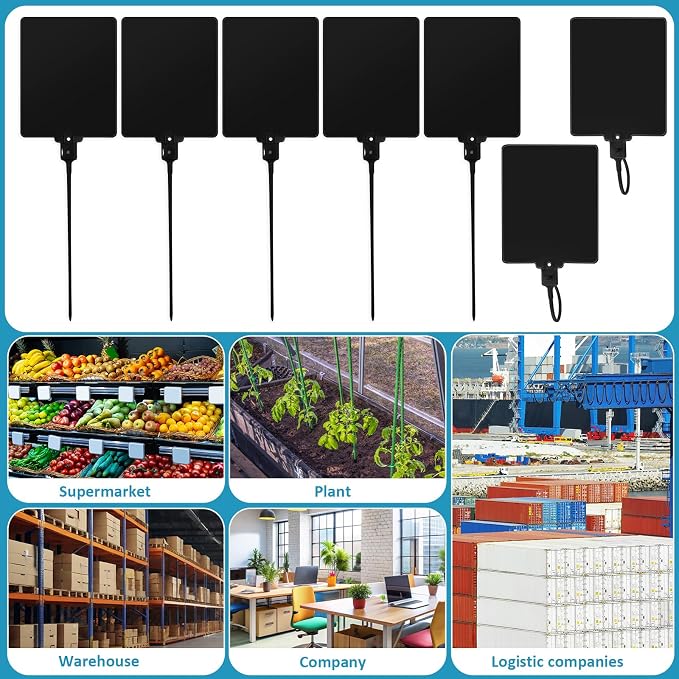 Novabright 400 Pcs Black Waterproof Blank Plastic Shipping Tags Bulk 3.94" x 3.15" Large Writable Sealing Mark Labels Tie with String for Luggages Inventory Logistics Keys