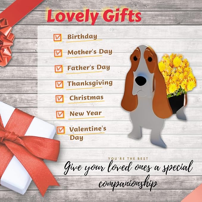 Basset Hound Dog Planter Plant Pots,Cute Garden Dog Flower Planter,Dog Planters Birthday Gifts for Women,Office,Indoor/Outdoor Decor(9.45 * 8.54 * 13.23in)