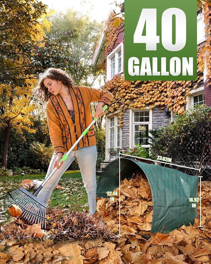 Joyhalo Reusable Yard Waste Bags, 2 Pack 40 Gallon Dustpan-Type Garden Bag for Collecting Leaves Garss Clippings, Heavy Duty lawn and leaf bags, Garden Waste Container for Clean Up Outdoor Debris