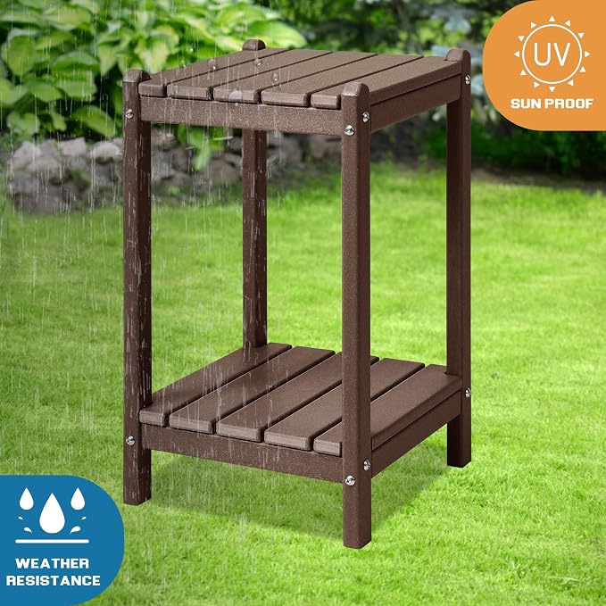 LZRS Adirondack Outdoor End Table, Pool Composite Patio Table,HDPE End Tables for Backyard,Pool, Indoor Companion, Easy Maintenance & Weather Resistant(Brown)
