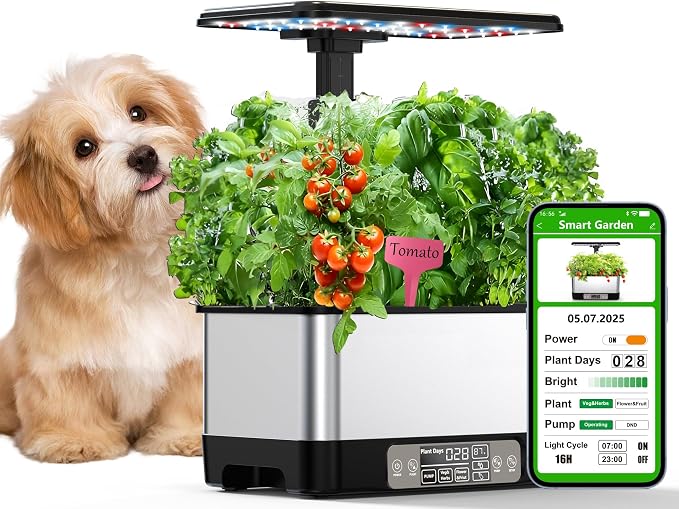 Hydroponics Growing System Indoor Garden, Smart Indoor Herb Garden with Grow Light, In door Gardening System 8 Pods, APP & WiFi Control, Auto Timer, Quiet Pump, Stainless, Gift for Women Mom, Black