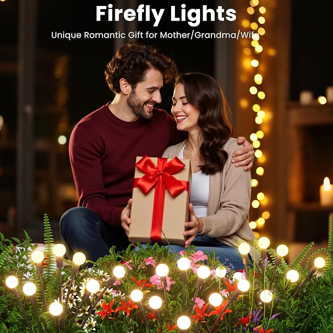 Solar Lights Outdoor(6 Pack,48 LEDs),Solar Lights Outdoor Waterproof for Garden Decor,4 Modes Firefly Light for Outdoor Decor,Big Bulb High Lumens Patio Decor,Sway by Wind,Gardening Gifts for Women
