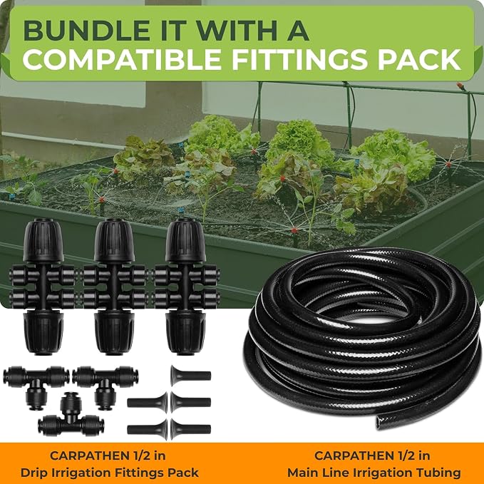 Carpathen 50 FT 1/2 Irrigation Tubing Mainline - Flexible Drip Irrigation Tubing Perfect for Push-To-Connect Garden Irrigation System, or as Blank Distribution Hose for Any Gardening Project