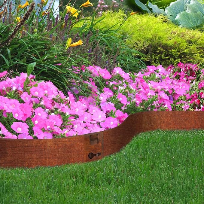 41" L X 7.9" H Corten Steel Landscape Edging, Metal Lawn Edging,6 Pack | Metal Landscape Edging Border,Hammer-in,No Dig,For Landscaping, Garden Lawn, Pathway, Yard