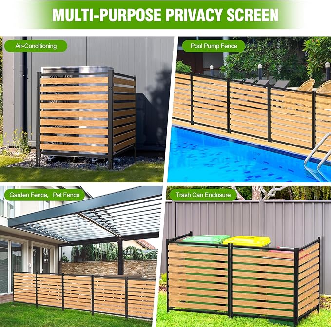 Metal Air Conditioner Fence 2 Panels - 40.27" W x 54.6" H Outdoor Privacy Screen, No Dig Wooden Privacy Screen for AC Unit, Trash Can, Pool Equipment, Yard Garden