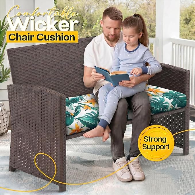 MAGIC ELEPHANT Outdoor Bench Cushion, Memory Foam Loveseat Cushion for Patio Furniture Wicker Chair, Settee Porch Swing Seat Cushion, 44 x 19 Inches (Tropical Monstera)