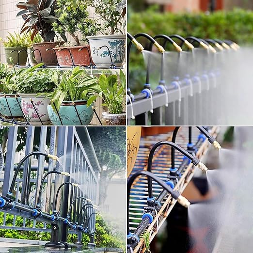 360° Adjustable Drip Irrigation System - Compatible 1/4" Irrigation System, 50FT Garden Watering Atomizing System with 15 Nozzles, Greenhouse Accessories for Yard, Lawn, Plants, Garden (33Ft)