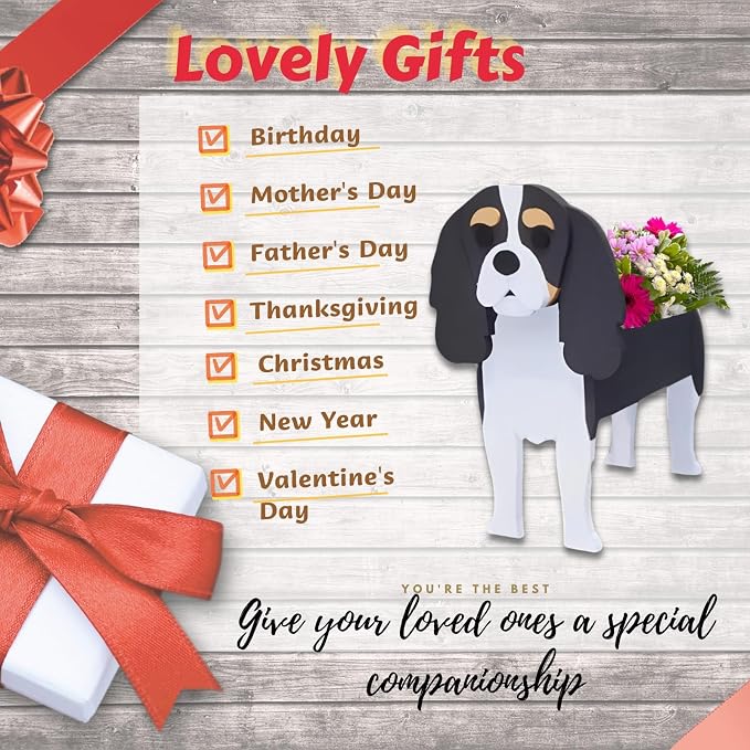 Cavalier King Charles Spaniel Dog Planter Plant Pots,Cute Large Dog Flower Planter,Gifts for Pet Lovers,Unique Animal Plant Pots,Office,Indoor Outdoor Garden Decor(9.84 * 10.24 * 16in)