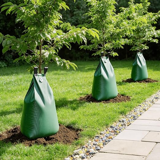 HIRALIY 20 Gallon Tree Watering Bag, 4 Pack, Slow Release 1-5 Days, Deep Root & Automatic Drip Irrigation System, for Multi-Trunk Newly Planted Small Trees and Shrubs