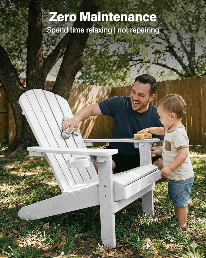 YEFU Adirondack Chairs Set of 2 Plastic Weather Resistant, Outdoor Chairs 5 Steps Easy Installation, Like Real Wood, Widely Used in Outdoor, Patio, Lawn, Fire Pit, Deck, Outside, Chairs (White)
