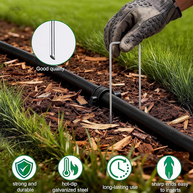 Weed Barrier Landscape Fabric 4FT x 100FT Bundle with 50 Pack Landscape Staples Galvanized
