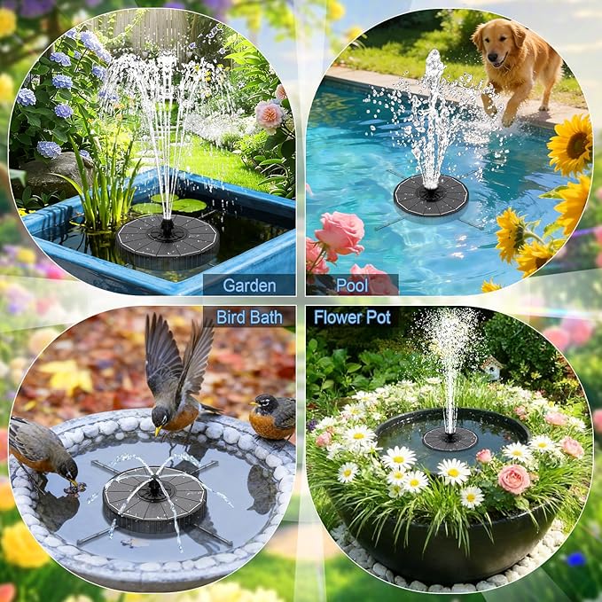 Yzert Solar Fountain with 2000mah Battery, 3-Level Adjustable Water Height, Rotating Rods, Works in Shadow, 7 Nozzles, 2026 3.5W Glass Outdoor Fountain Pump for Bird Bath, Garden, Pond, Flower Pot