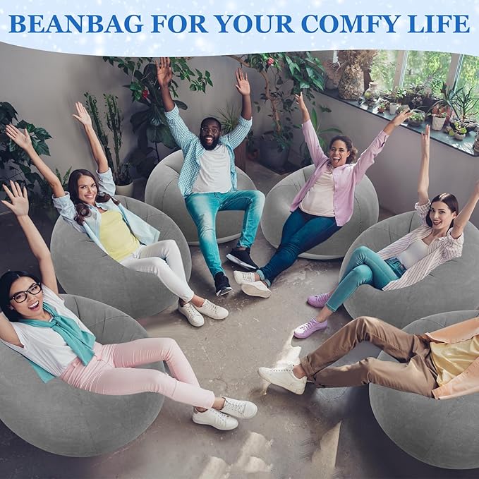 Realspring Inflatable Bean Bag Chairs Outdoor Blow up Camping Chairs Inflatable Lazy Sofa Folding Portable Bean Bag Loungers Couch for Movie Night(Dark Gray,6 Pcs)