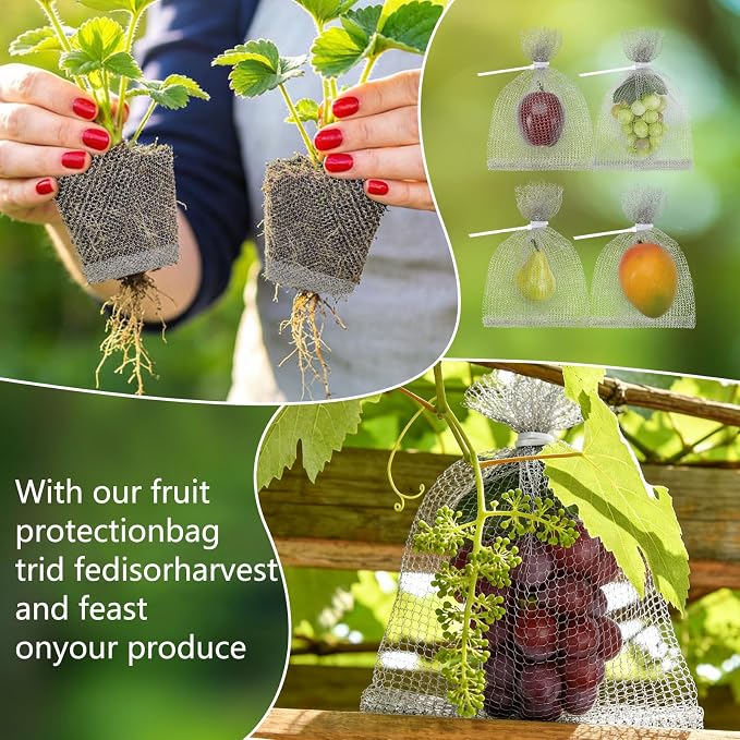 DECYOOL 30 Pack Fruit Protection Wire Mesh Bags, 8 x 12 Inches Stainless Steel Root Protection Bags for Orchard Garden Vegetable Fruits Berries