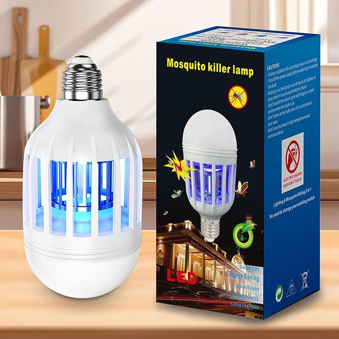 Bug Zapper Light Bulb, 2 in 1 Mosquitoes Killer Lamp Led Electronic Insect & Fly Killer, Porch Light for Entryway, Doorway, Corridor, Balcony and Patio (White)