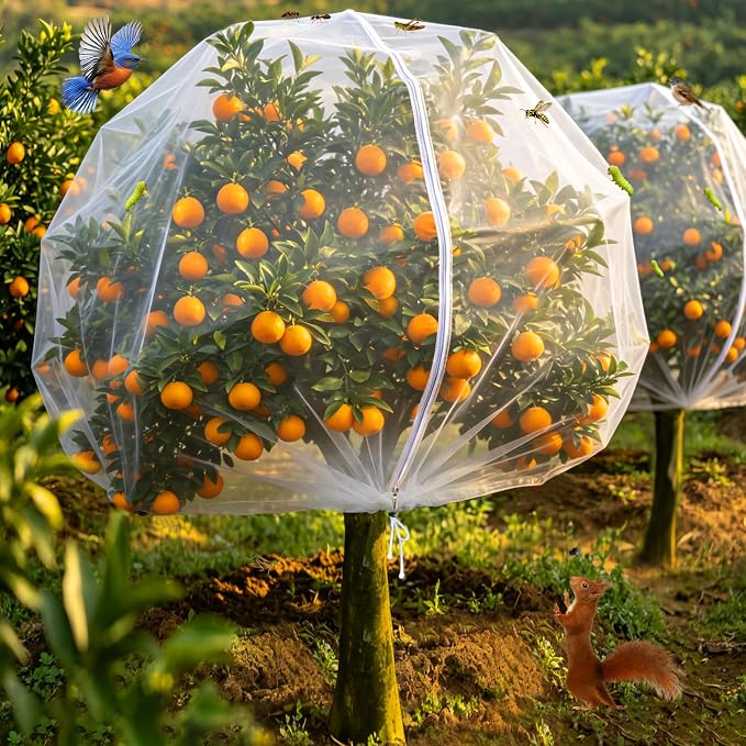 4PCS 10Ft × 10Ft Fruit Tree Netting with Zipper and Drawstring, 60 Mesh Thickened Garden Bird Netting for Blueberry Bushes, Fruits, Vegetables, Insect Bird Barrier Mesh Protective Cover