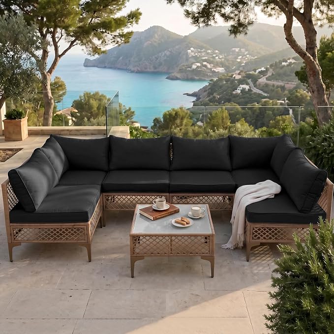14 Piece Outdoor Cushion Covers Replacement, Waterproof Patio Couch Cushion Covers, Outdoor Furniture Sofa Covers with Zippers, Cover Only (14Pcs-Black, 24 * 24 * 3.15-inch)