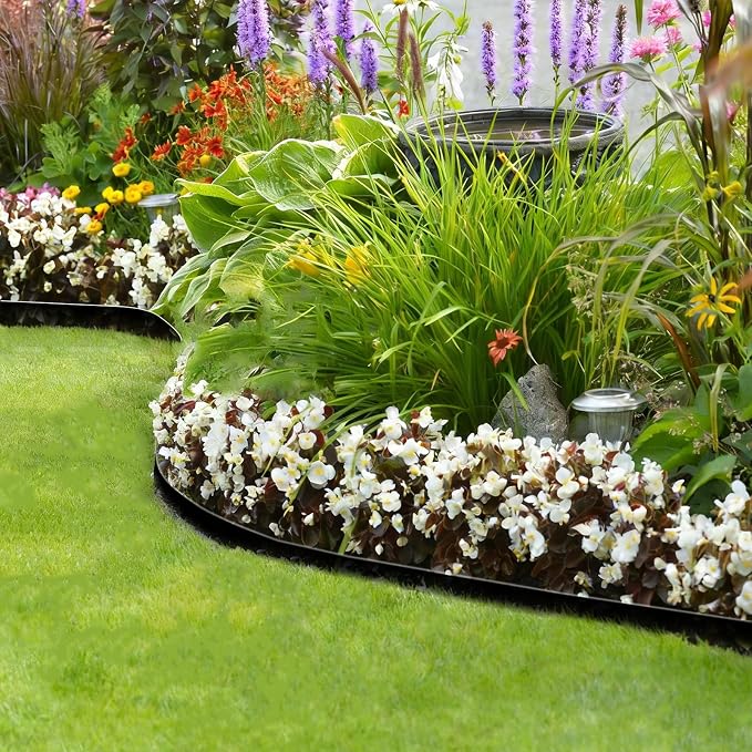 SPECILITE Landscape Edging 4 in x 40 FT, Flexible No-Dig Garden Border with 60 Galvanized Steel Stakes & Hammer, Landscaping Edging Kit for Garden Flower Beds, Yard, Lawn, Pathways, Black