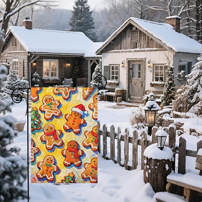 Christmas Gingerbread Man Garden Flag 12x18 Inch Xmas Gingerbread Themed Winter Holiday Decorative Yard Flags for Outside Double Sided Seasonal Outdoor Home Farmhouse Decoration Porch New Year Decor