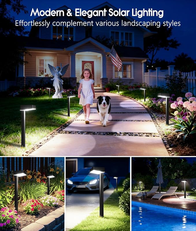 ELECLINK Solar Pathway Lights Outdoor, 4 Pack Garden Lights Solar Powered Path Lights with Larger LED Lens, 2 Light Modes Waterproof Outdoor Solar Light for Yard Driveway Walkway Landscape Patio Lawn