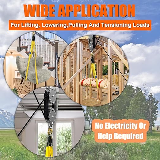 YATOINTO Upgraded Rope Hoist Pulley System, 4400LBS Block and Tackle with 304 Stainless Steel Shackle 2PCS Lift Sling, 8:1 Power 65ft Heavy Duty Pulley Block for Lifting Garage Warehouses Building
