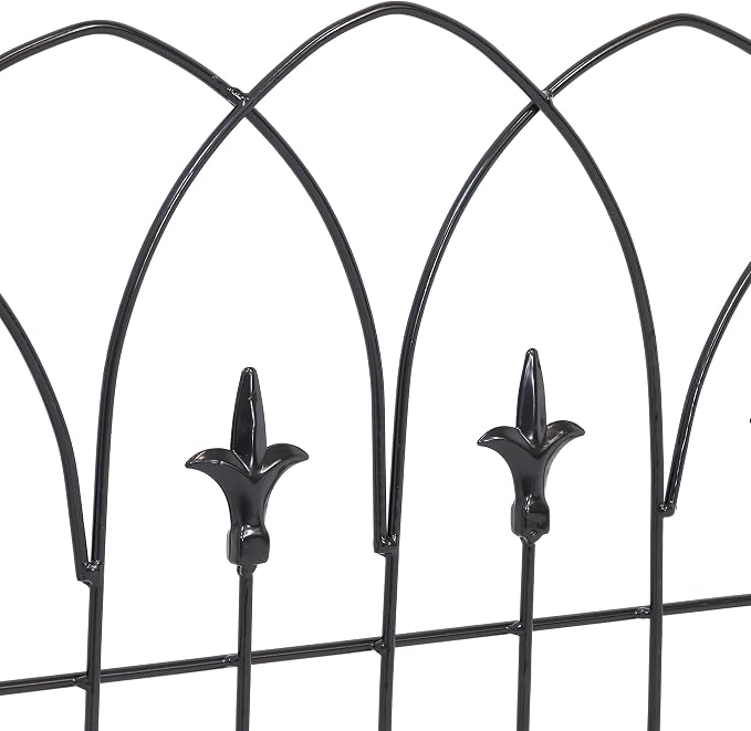 Sunnydaze Bayonne 8' Set of 5 Steel Decorative Garden Fence Panels - 19" W x 19" H Per Panel - Black