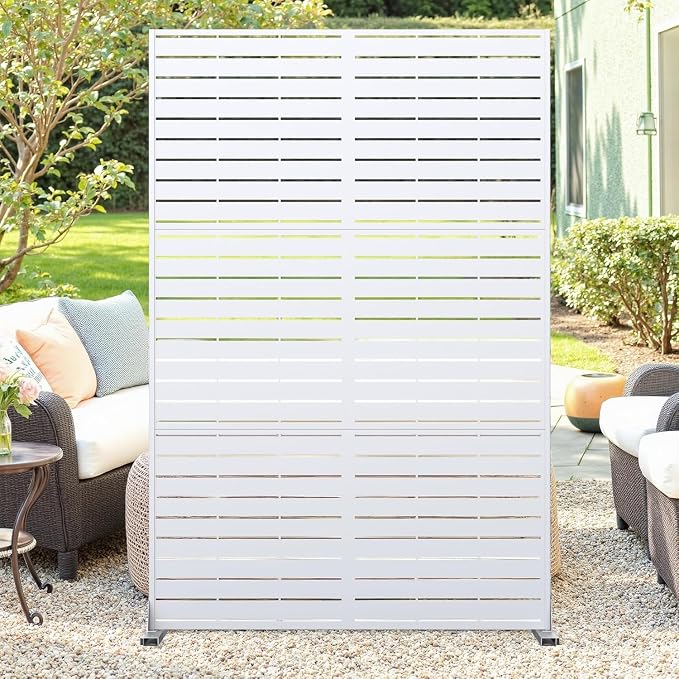 Metal Privacy Screen,72" h x 47" w 3-Panel Freestanding Decorative Fence with Stand for Outdoor Patio, Lawn, Garden, Deck, Balcony