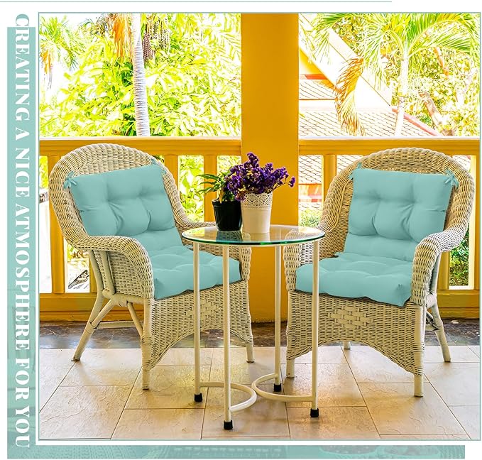 Marsui 2 Pcs Outdoor Indoor High Back Chair Cushions Patio Furniture Tufted Pillow with Ties Water-Resistant Replacement Outdoor Rocking Chair Cushions, 42 x 21 Inches (Light Green,Solid Color)