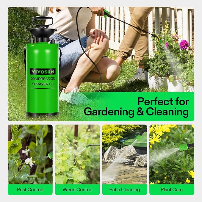 VIVOSUN Pump Sprayer 2 Gallon, Pressurized Lawn & Garden Water Spray Bottle with Adjustable Shoulder Strap, Pressure Relief Valve, for Spraying Plants, Garden Watering and Cleaning