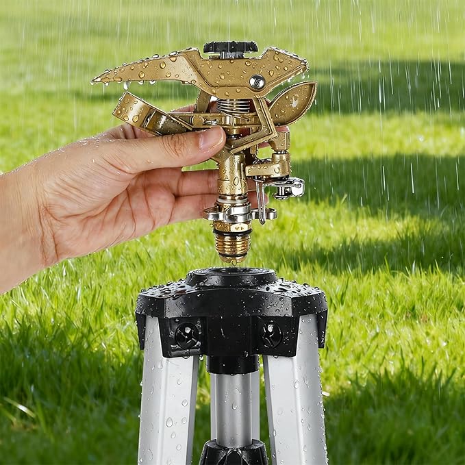 Biswing Large Impact Sprinkler Head on Tripod Base, Adjustable Zinc Alloy Lawn Sprinklers for Yard Lawn Garden, 3/4" NH Connector, 360 Degree Large Area Coverage Irrigator with Extension Legs, 2 Pack