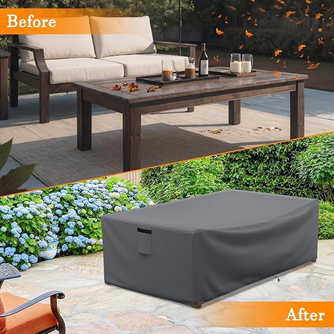 STARTWO Patio Coffee Table Cover Waterproof Patio Furniture Covers, Heavy Duty Durable Rectangular Outdoor Table Cover Fits up to 48L x 28Wx 13H inches, Grey